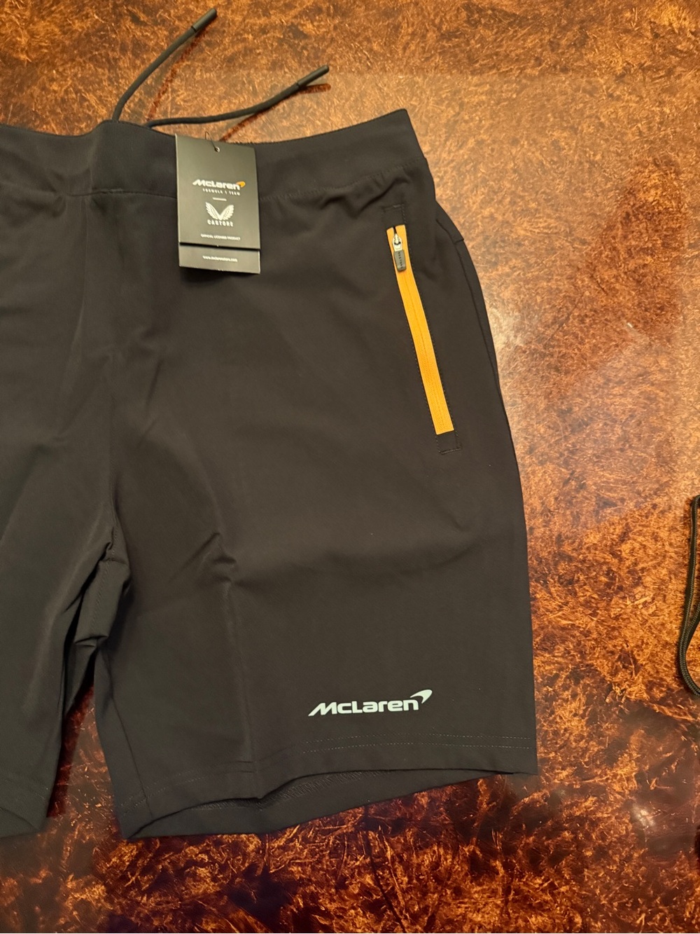 McLaren Black Athletic Shorts with orange Zip Details - Picture 3 of 8
